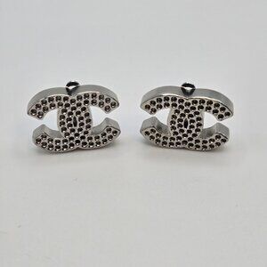 CHANEL CC Silver Tone Clip on Earrings